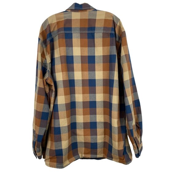 L.L. Bean Flannel Lined Shirt Shacket  Brown Blue Plaid Men's XXL Tall Heavy - Picture 2 of 8